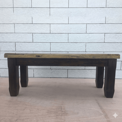 Solid Wood Rectangular Shape Devi Dining Bench Two Seater in Dual Tone Finish  With Fill Black Epoxy in Top group.