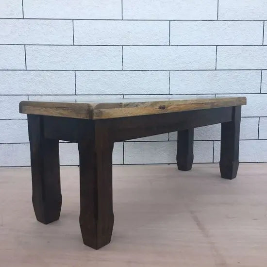 Mango Wood Rectangular Shape Devi Dining Bench Two Seater in Dual Tone Finish  With Fill Black Epoxy in Top group.