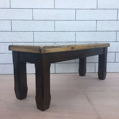 Mango Wood Rectangular Shape Devi Dining Bench Two Seater in Dual Tone Finish  With Fill Black Epoxy in Top group.