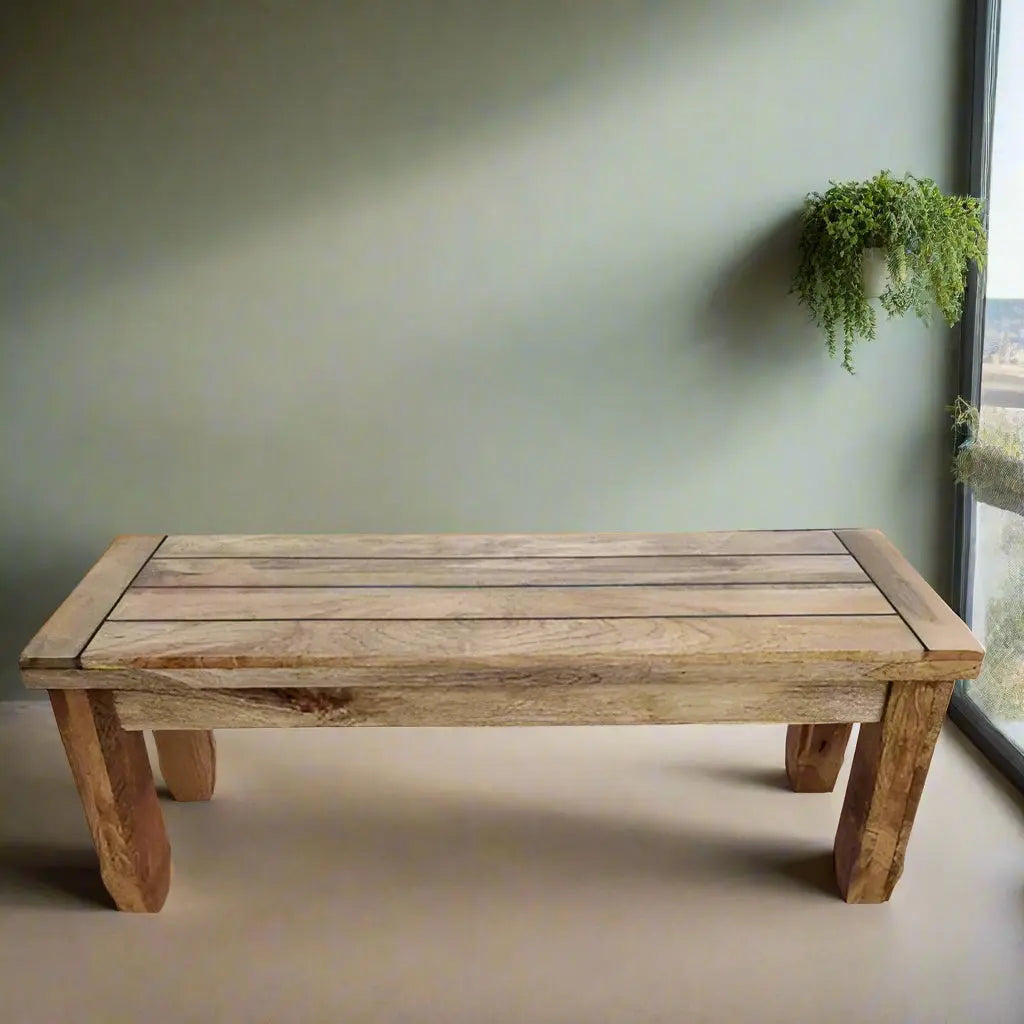 Wooden Rectangular Shape Devi Dining Bench Three Seater Finish in  Mango natural and Fill Black epoxy in Top Group. 