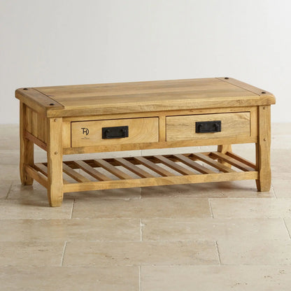 Solid wood Two drawer and one shuttered shelf Devi coffee table.  
