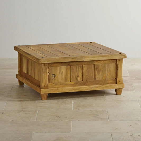 Solid wood Square top low height Devi Coffee Table with Storage. 