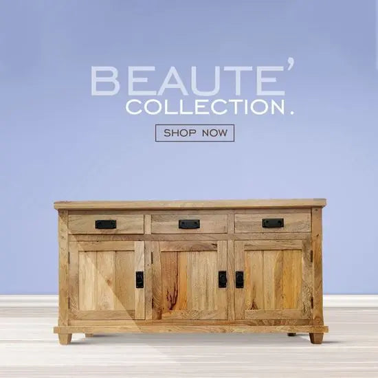 Solid mango wood Three door and Three drawer  Devi Sideboard with elegant black chest handle by The Home Dekor. 
