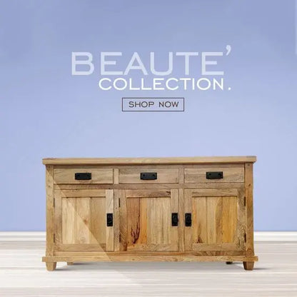 Solid mango wood Three door and Three drawer  Devi Sideboard with elegant black chest handle by The Home Dekor. 