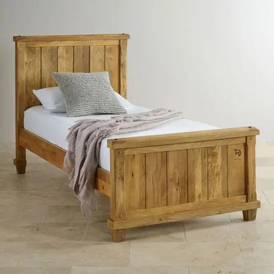 Solid mango wood Devi Single Bed without Storage Option. 