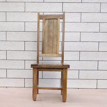 Solid Wood Devi Dining Chair Finish in Mango Natural With Black Epoxy fill in Chair Top Group. 