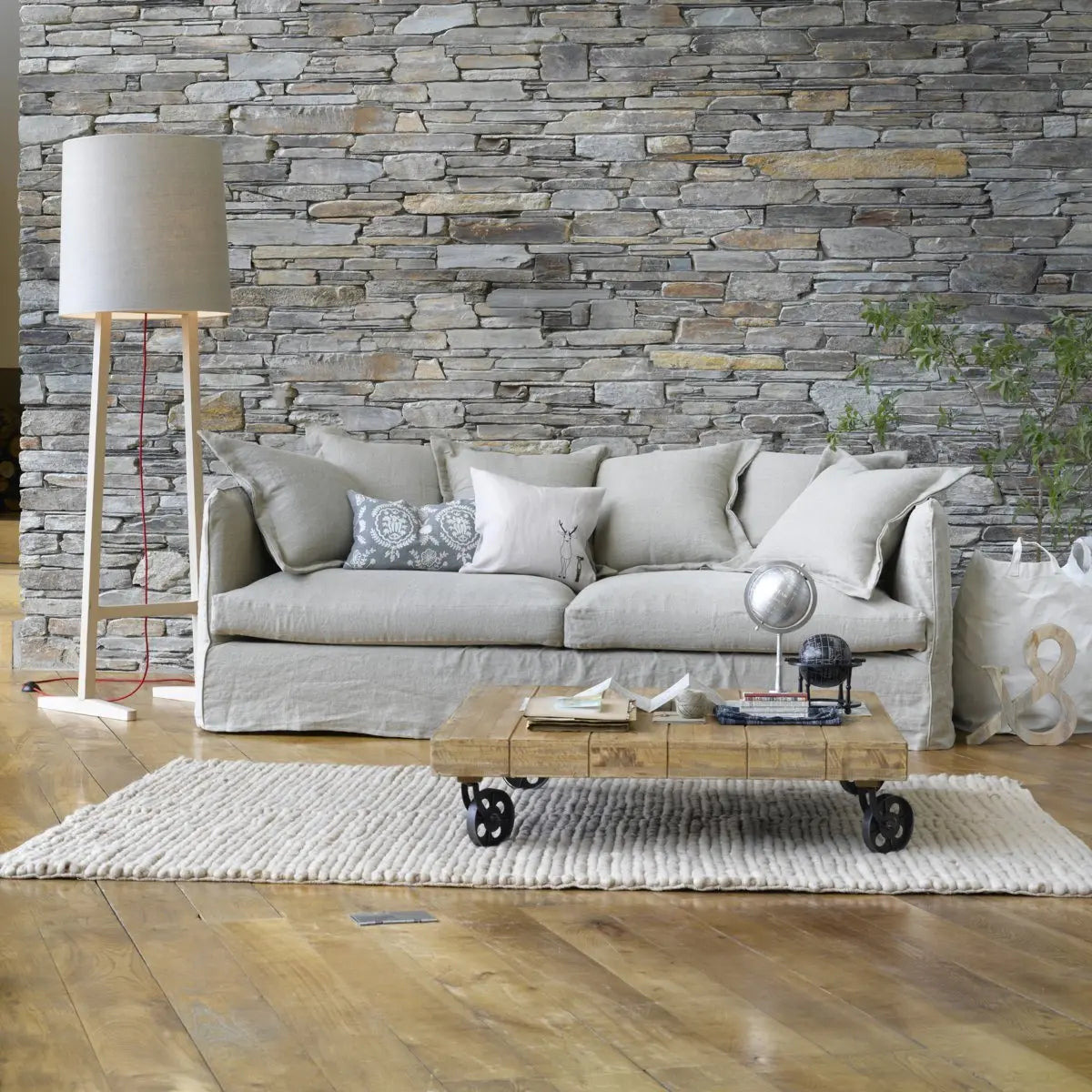 Solid wood and metal wheels Devi square coffee table. 