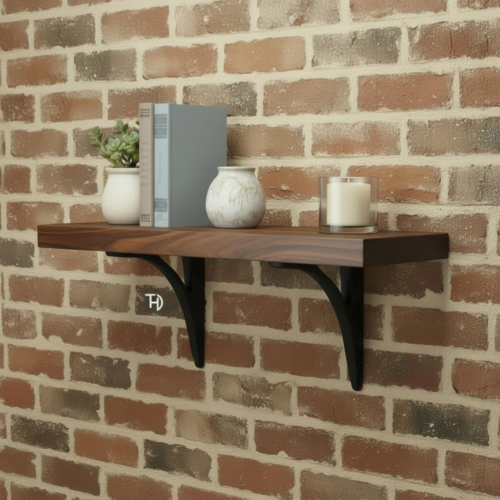 A Devi wall rack made of mango wood with metal support. Strong high weight capacity wall rack
