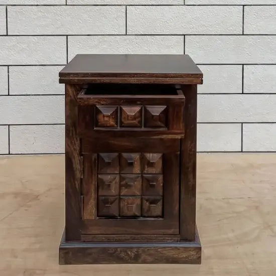 Wooden One Door One Drawer Diamond Bedside.