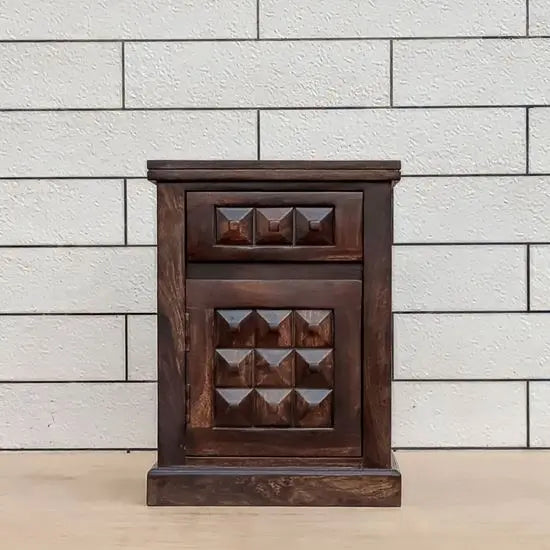 Solid Wood One Door One Drawer Diamond Bedside.