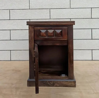 Sheesham Wood One Door One Drawer Diamond Bedside.