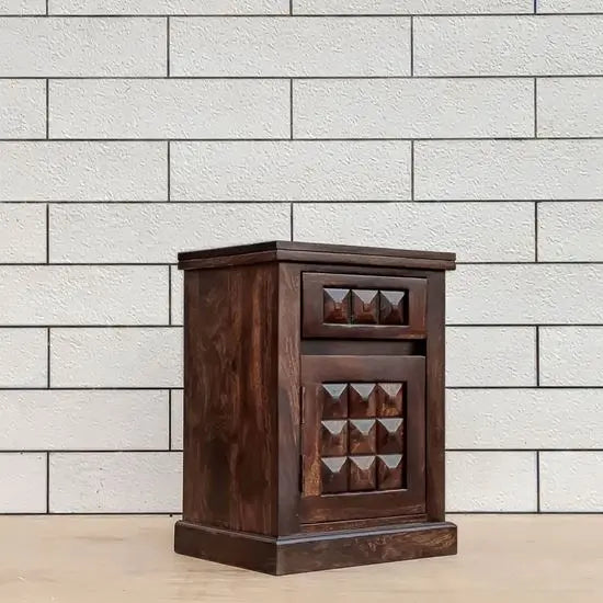 One Door One Drawer Diamond Bedside Made in Solid Sheesham Wood. 
