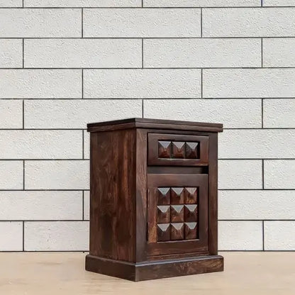 One Door One Drawer Diamond Bedside Made in Solid Sheesham Wood. 