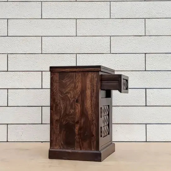 Solid Sheesham Wood Solid Wood One Door One Drawer Diamond Bedside.