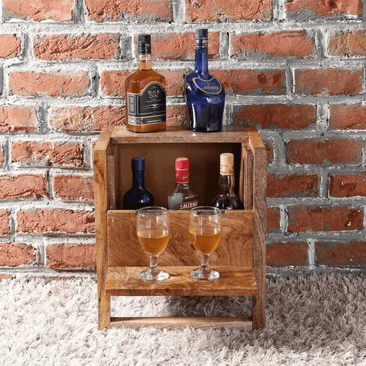 One Flap Door Dove Bar Cabinet Made in Solid Mango Wood. 