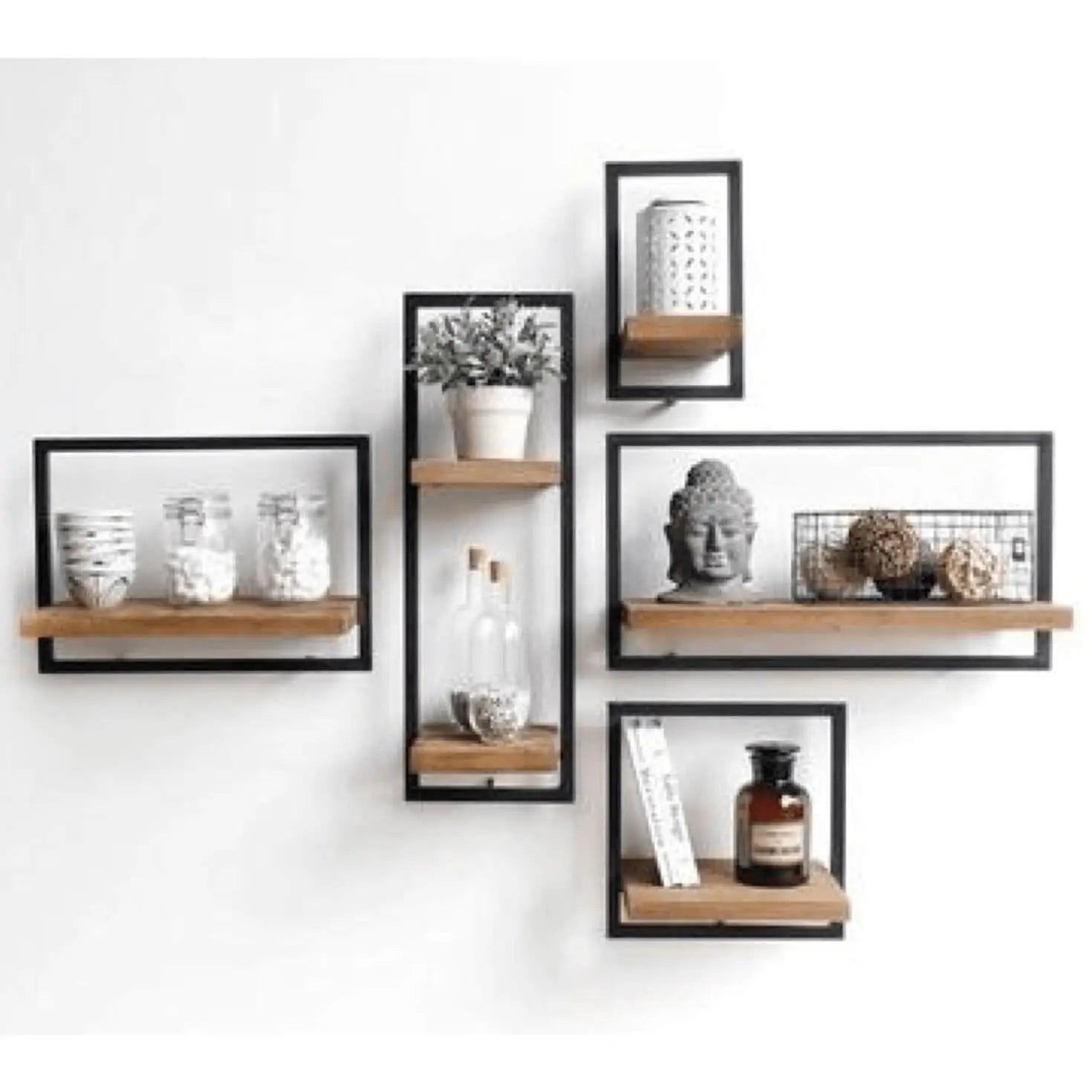 Dublin shelves for wall made in solid sheesham wood and metal.