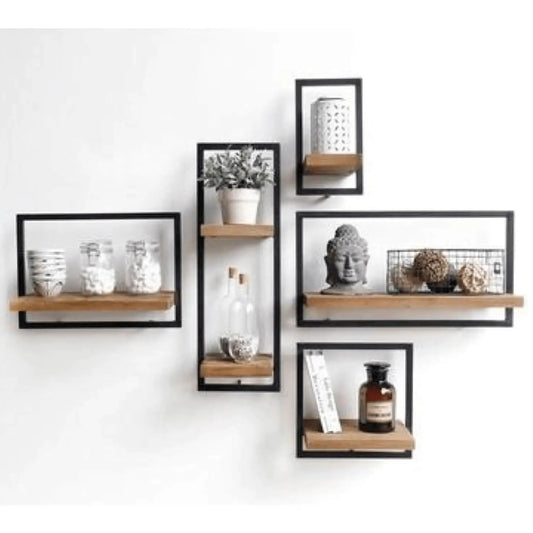 Dublin shelves for wall made in solid sheesham wood and metal.