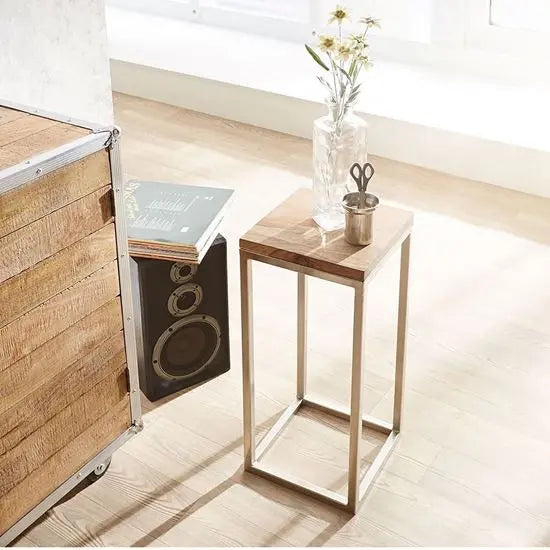 Solid Wood and SS Frame Square Top Empire End Table. 
