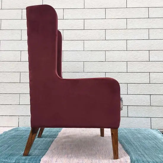 wooden Structure Enda wing chair in printed fabric.