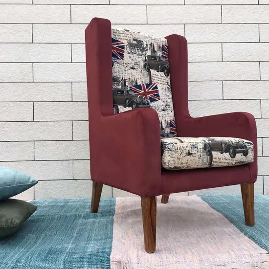 Sheesham wood Structure Enda wing chair in natural finish.