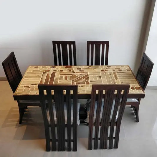 Solid Sheesham Wood Epoxy Dining Set. One Six Seater Dining Table And Six Dining Chair. 