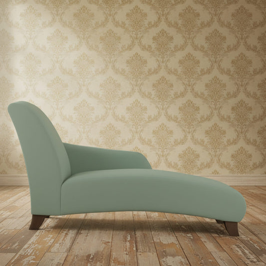 A green Erica Lounger made with a sturdy Sheesham wood frame and covered in olive green fabric.