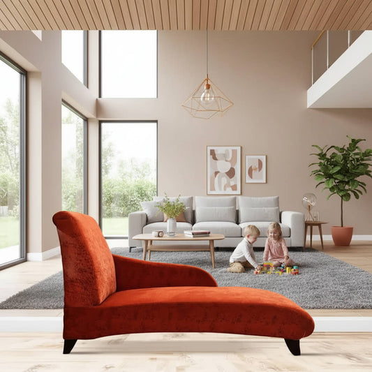 A red upholstered Erica Lounger.