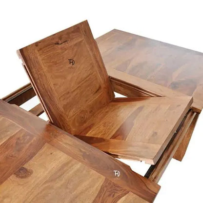 Sheesham Wood Rectangle Shape Expansion dining table in Natural Finish. 