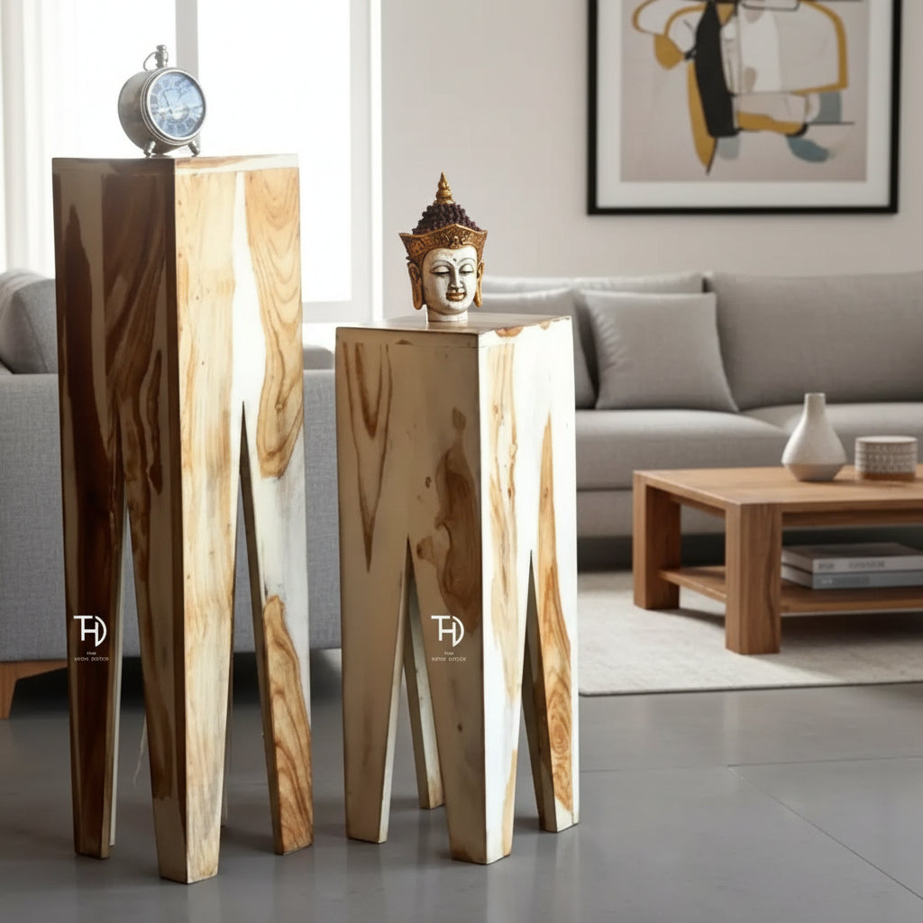 V Cut Designer Giraffe Mom and Son Set 2 Pcs Made in Solid Sheesham Wood With Beautifully Finish in Distress White Colour. 