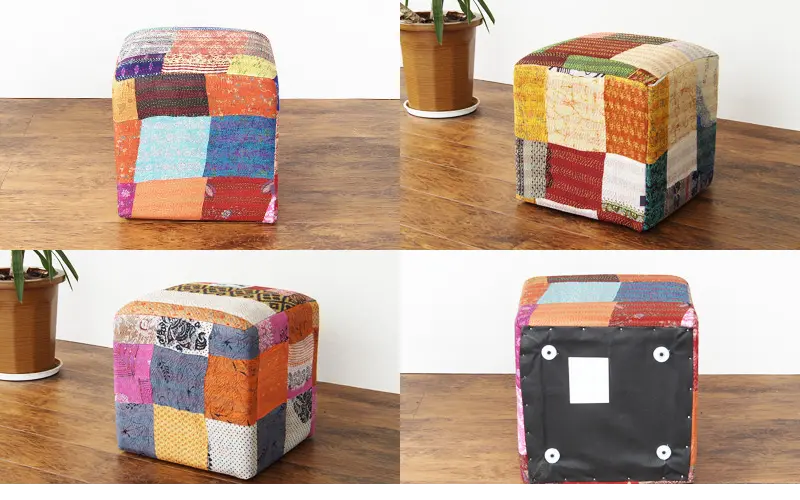 Multicolored patchwork cube Gitto stool pouf.