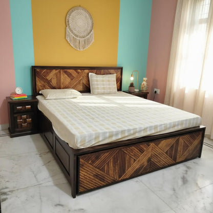Sheesham wood bed online at best price with storage for bedroom.