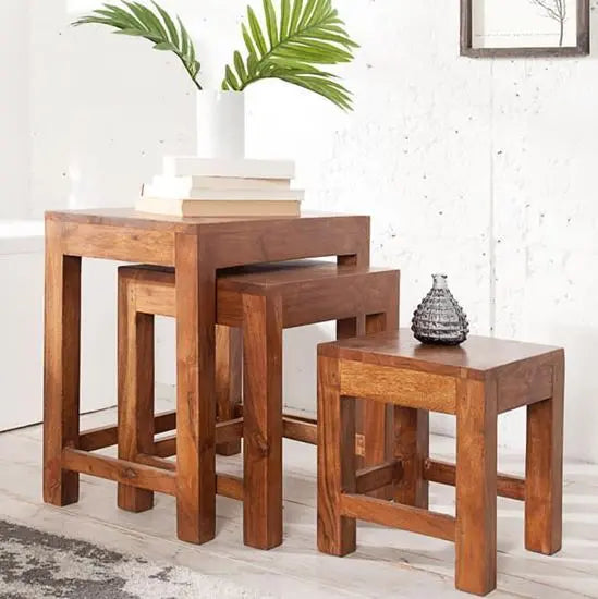 Simplistic Design Hamil Nesting Table Set 3 Pcs Made in Solid Sheesham Wood. 