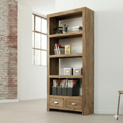 Two Door Open Shelf Harry Bookcase Made in Solid Bookcase. 