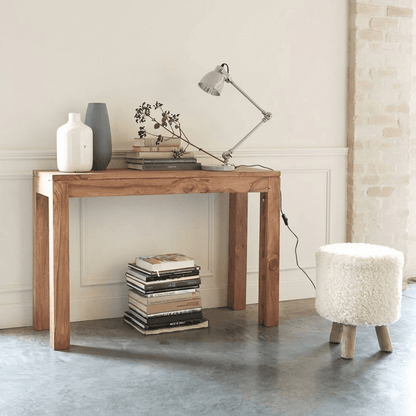 A wooden console table.
