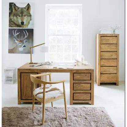 One Door Three Drawer Harry Desk Made in Solid Sheesham Wood. Big Side Office Desk. One Door and Three Drawer for keeps regular use accessories. 