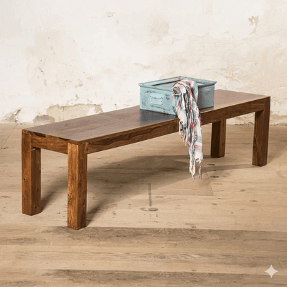 Solid Sheesham Wood Rectangular Thee Seater Harry Dining Bench Long. 