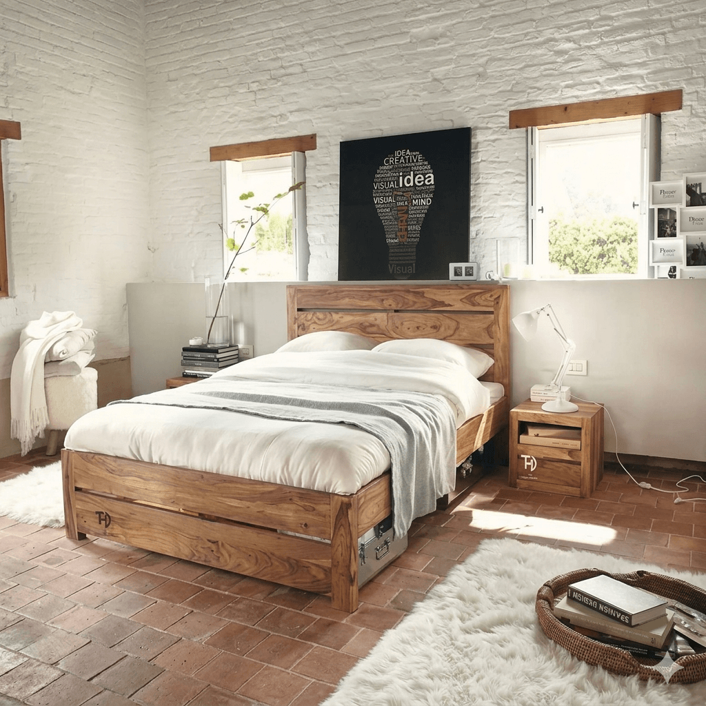 Solid Sheesham Wood Harry king Bed With mattress Size 6.5 by 6 Feet. 