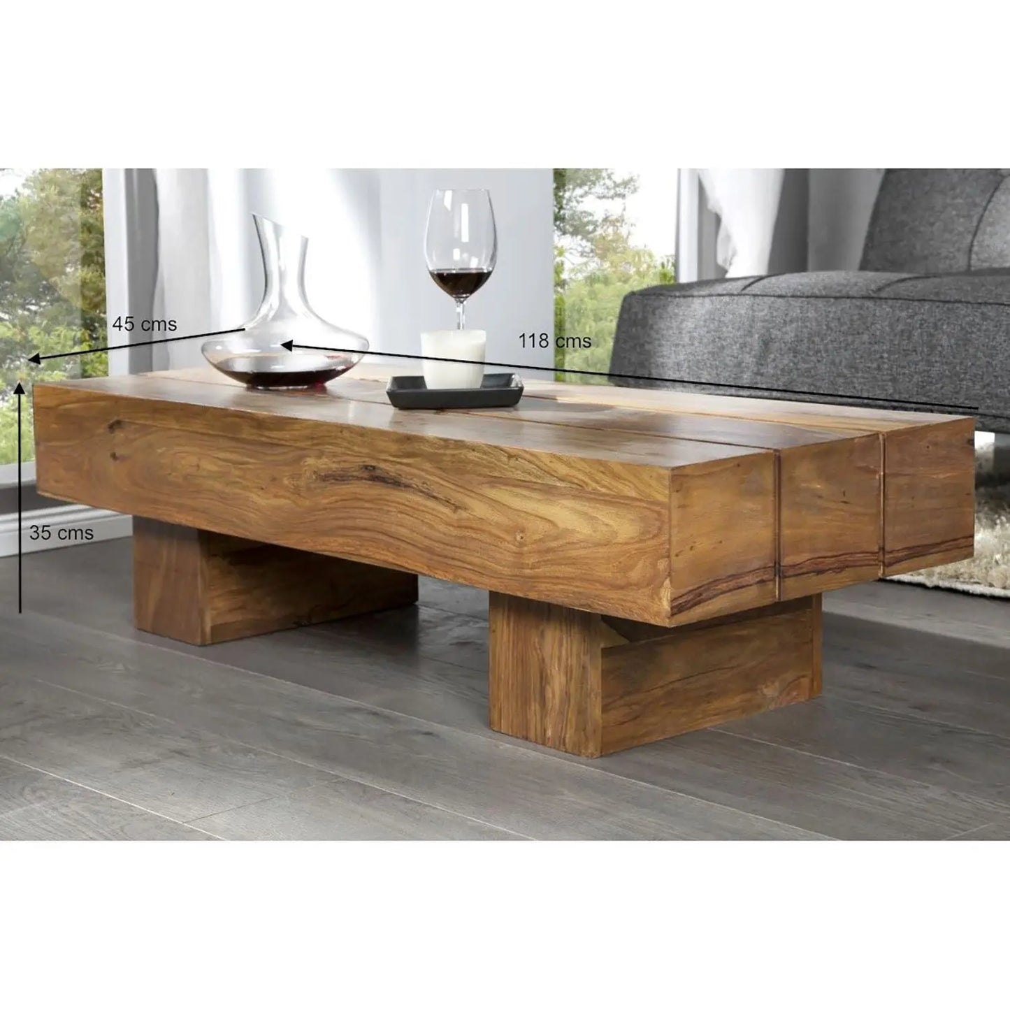 Solid wood rectangle shape low height Harry log coffee table. 