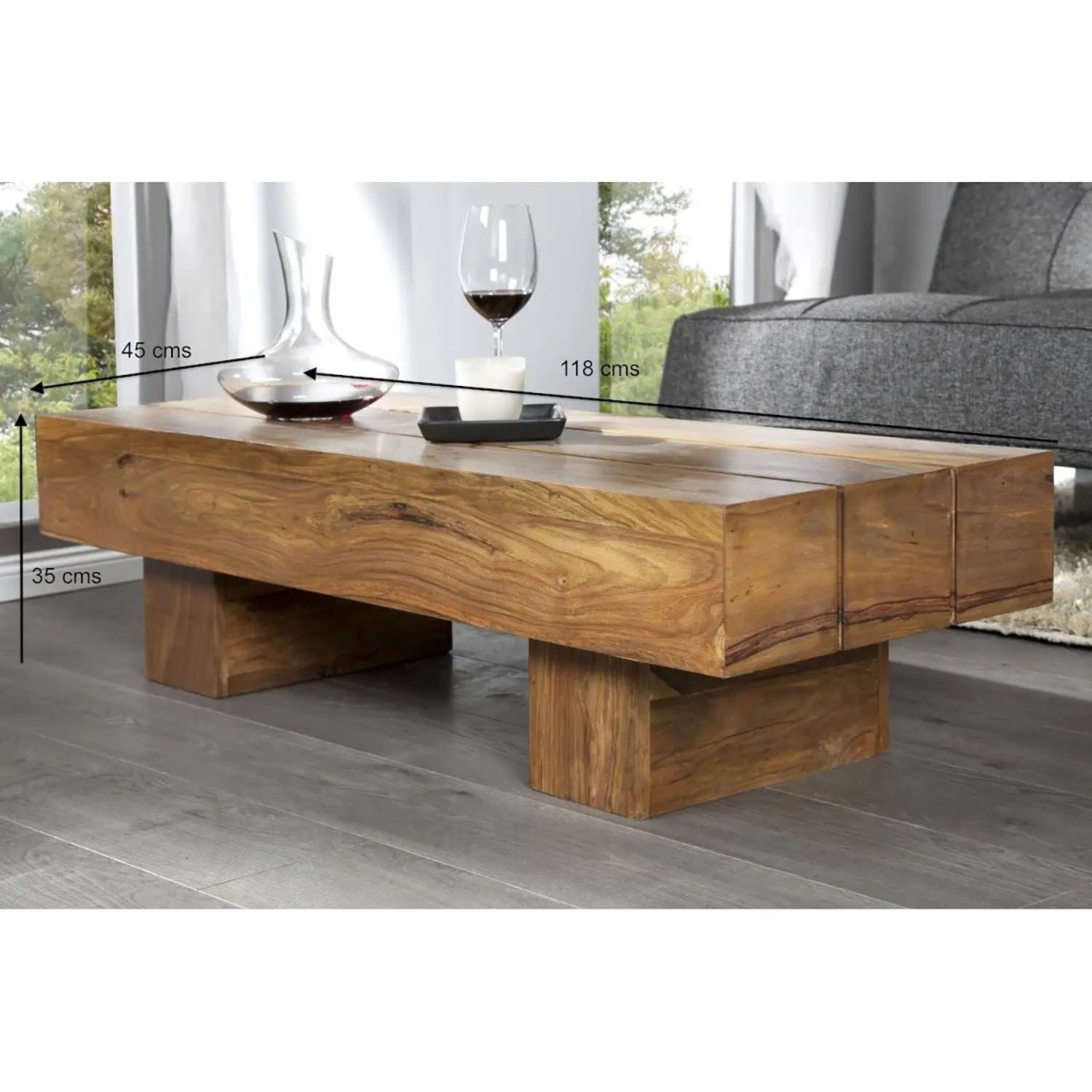 Solid wood rectangle shape low height Harry log coffee table. 