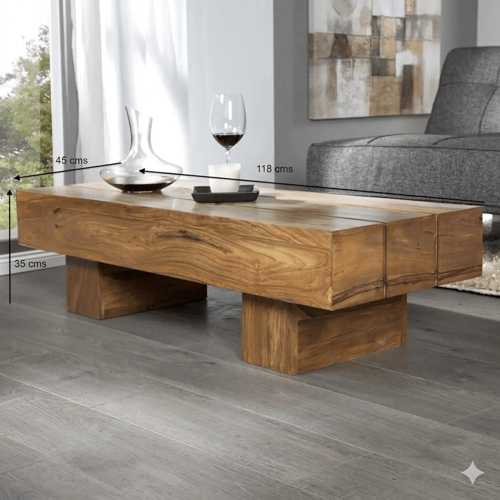 Solid wood rectangle shape low height Harry log coffee table. 