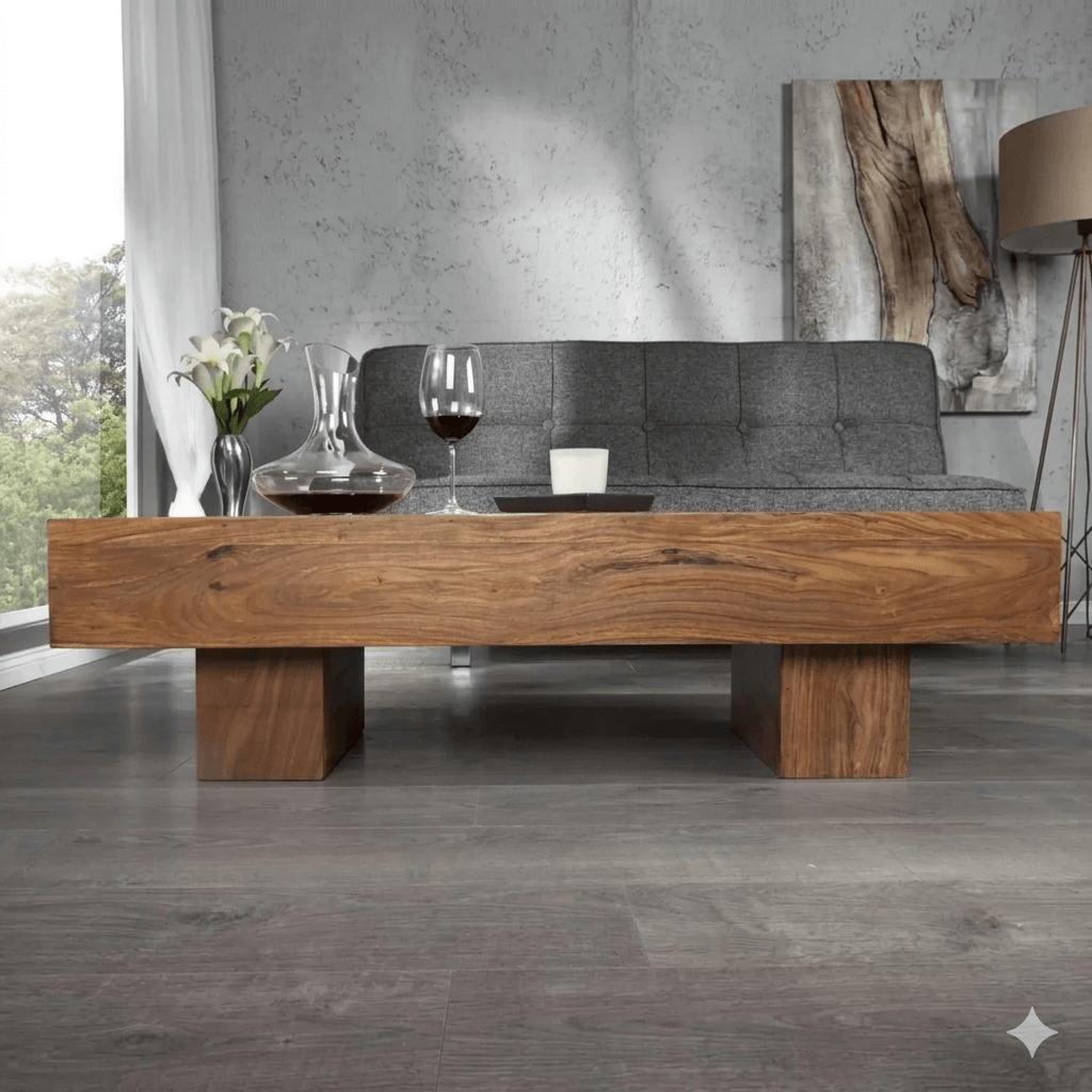 A rectangle shape low height Harry log coffee table Made in Solid sheesham wood. 