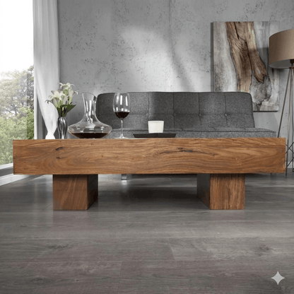 A rectangle shape low height Harry log coffee table Made in Solid sheesham wood. 