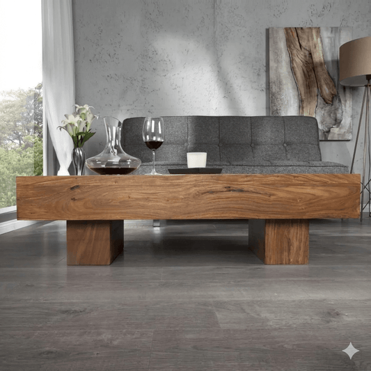 A rectangle shape low height Harry log coffee table Made in Solid sheesham wood. 
