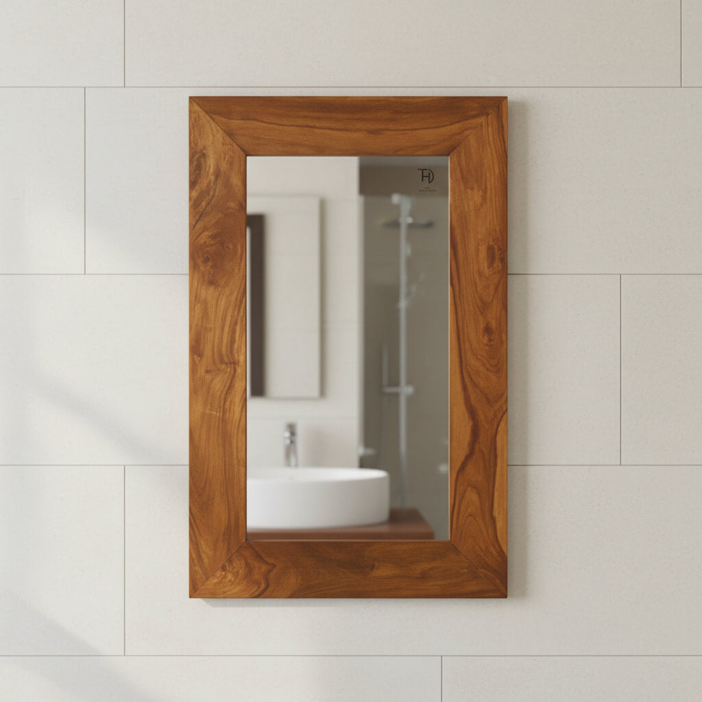 Rectangular Harry Mirror Frame made of solid Sheesham wood with a honey finish.