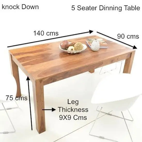 Solid Sheesham Wood Rectangle Shape Harry simple Dining Table in Natural Finish. 