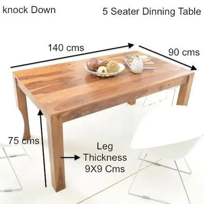 Solid Sheesham Wood Rectangle Shape Harry simple Dining Table in Natural Finish. 