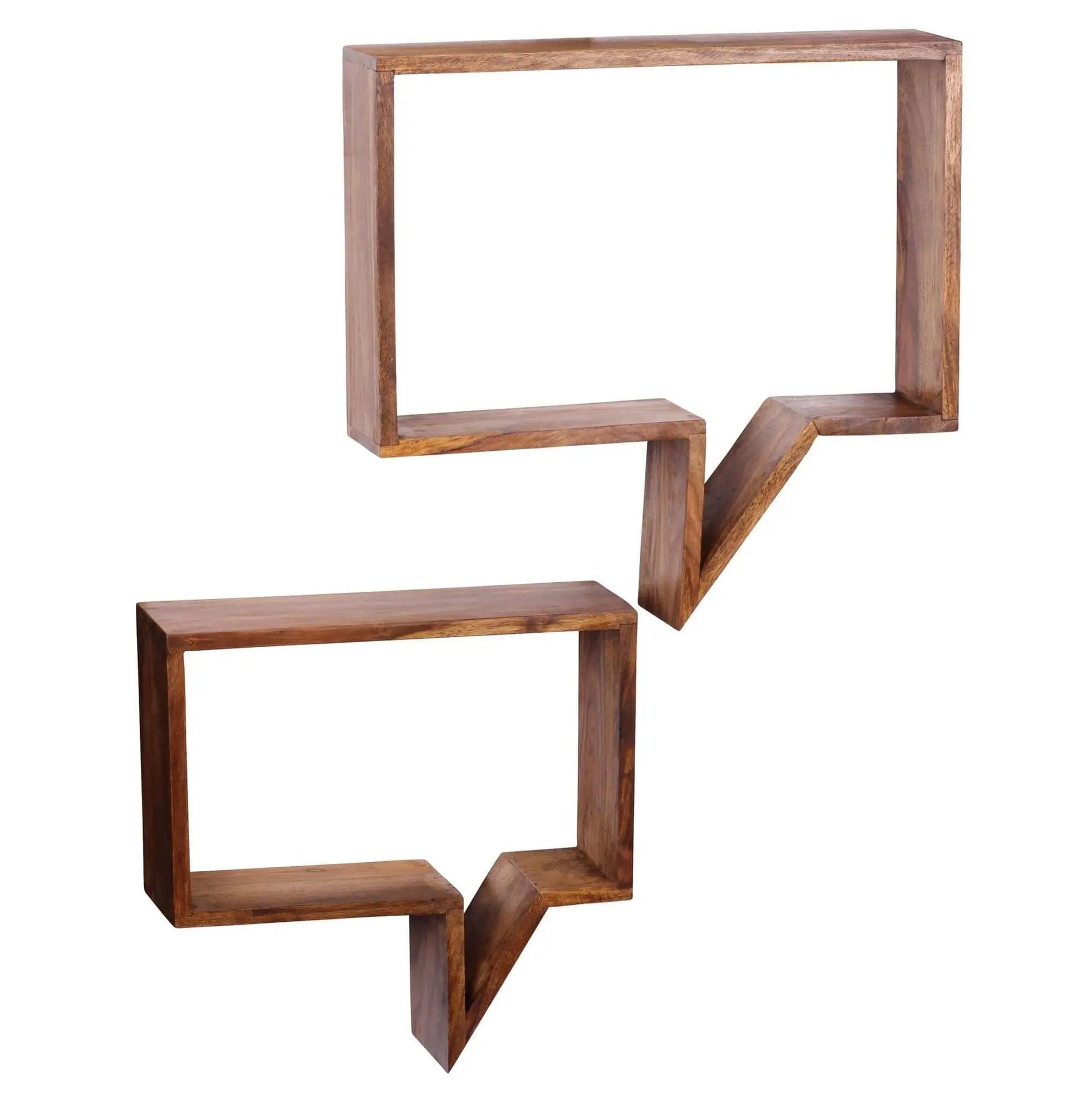 Wooden wall shelves with a unique design.