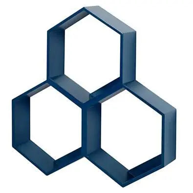 Blue hexagonal shelf Made in Mango wood. 