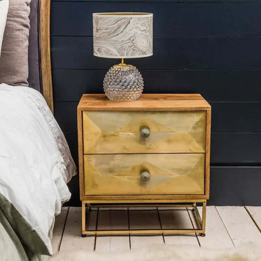 Solid Wood and Metal Frame Two Drawer Hopton Bedside. 