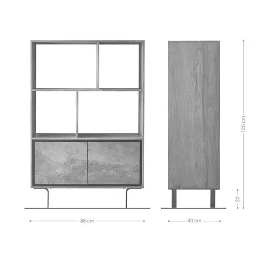 Solid Acacia Wood Four Shelf and Two Door Jarrah Display. 